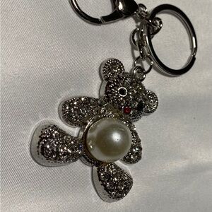 Sparkling Bear Purse Charm with Pearl Accent